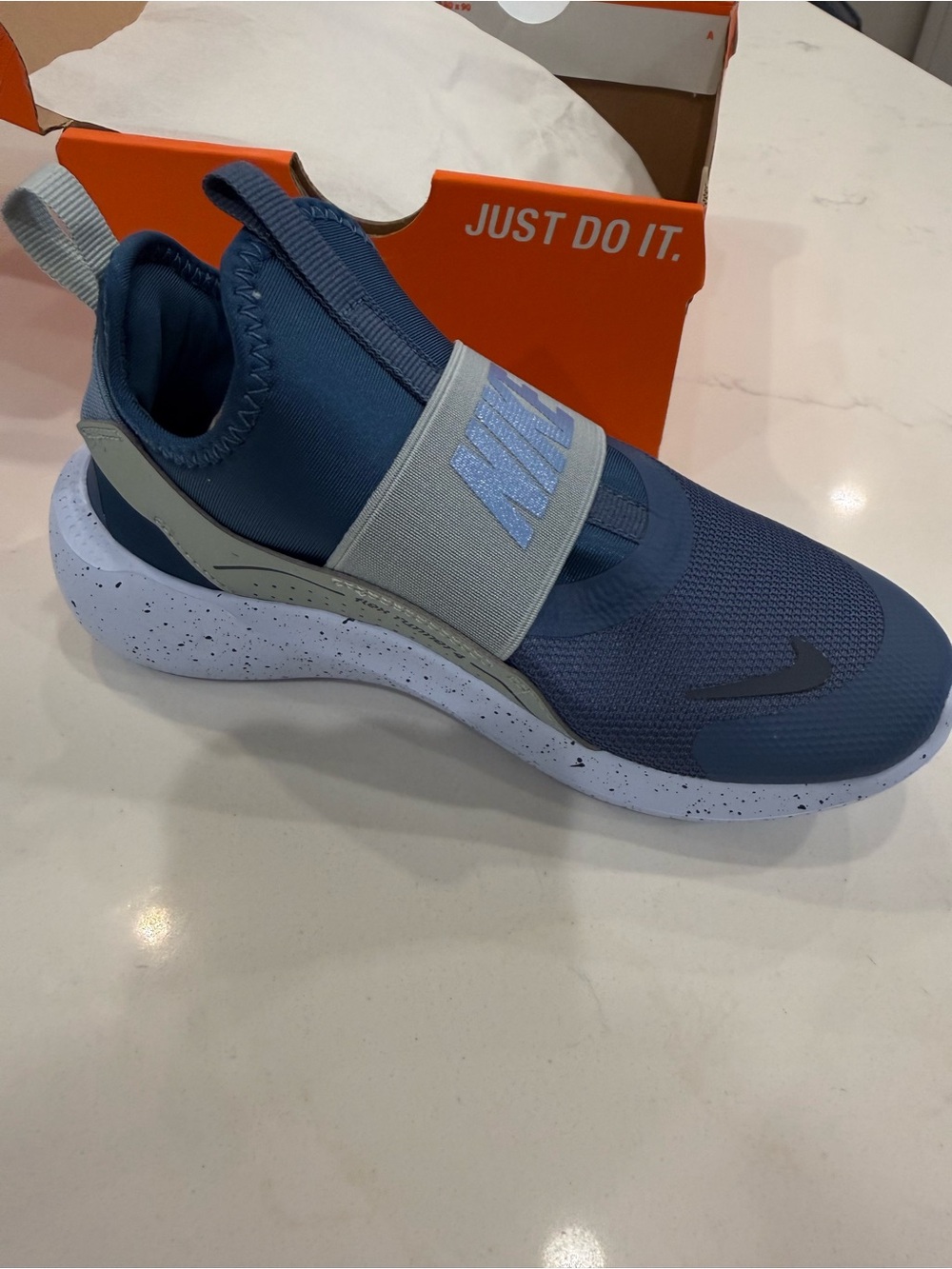 Nike Kids Slip-On Sneakers in Navy and Light Gray